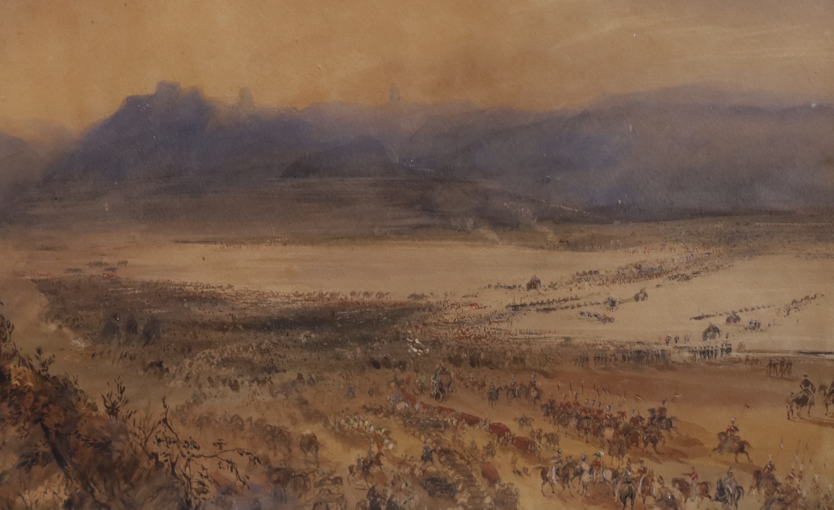 Major General Charles Becher Young RE (1816-1892), 'The Crossing of the Ghumbal', 1843', ink and watercolour, 30.5 x 47cm